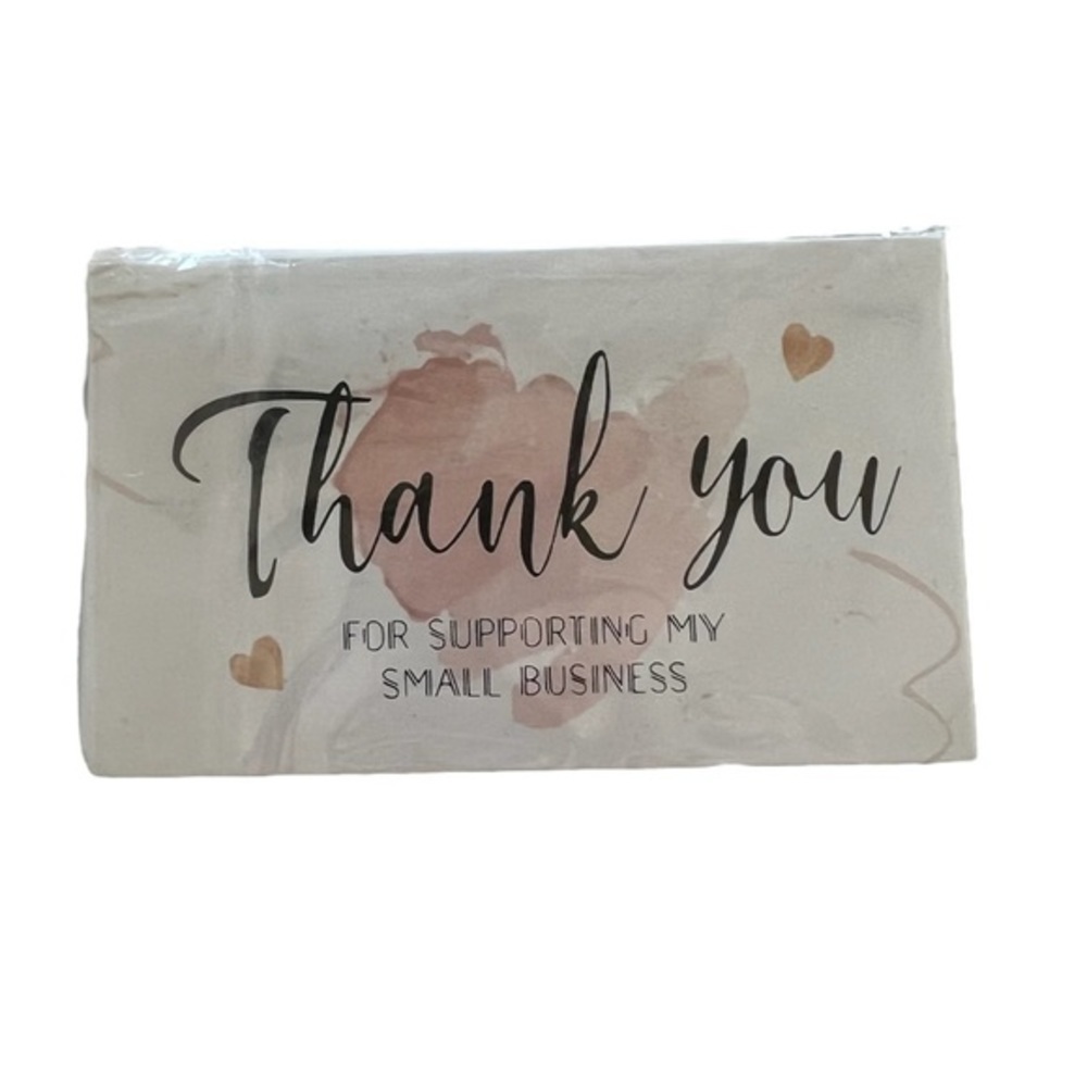 New - Thank You Business Card - Pink‎ Watercolor & Hearts - 30 pieces